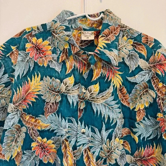 Go‎ Barefoot Men's Island Palms Reverse Aloha Shirt Size 2X - Picture 2 of 12